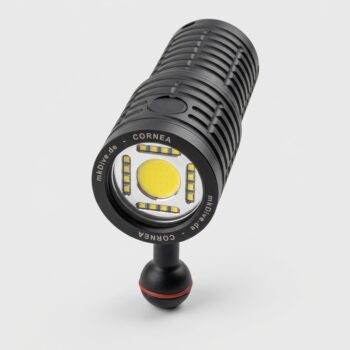 mkDive Cornea video diving light with COB, blue and red LEDs and ball mount (rendering)